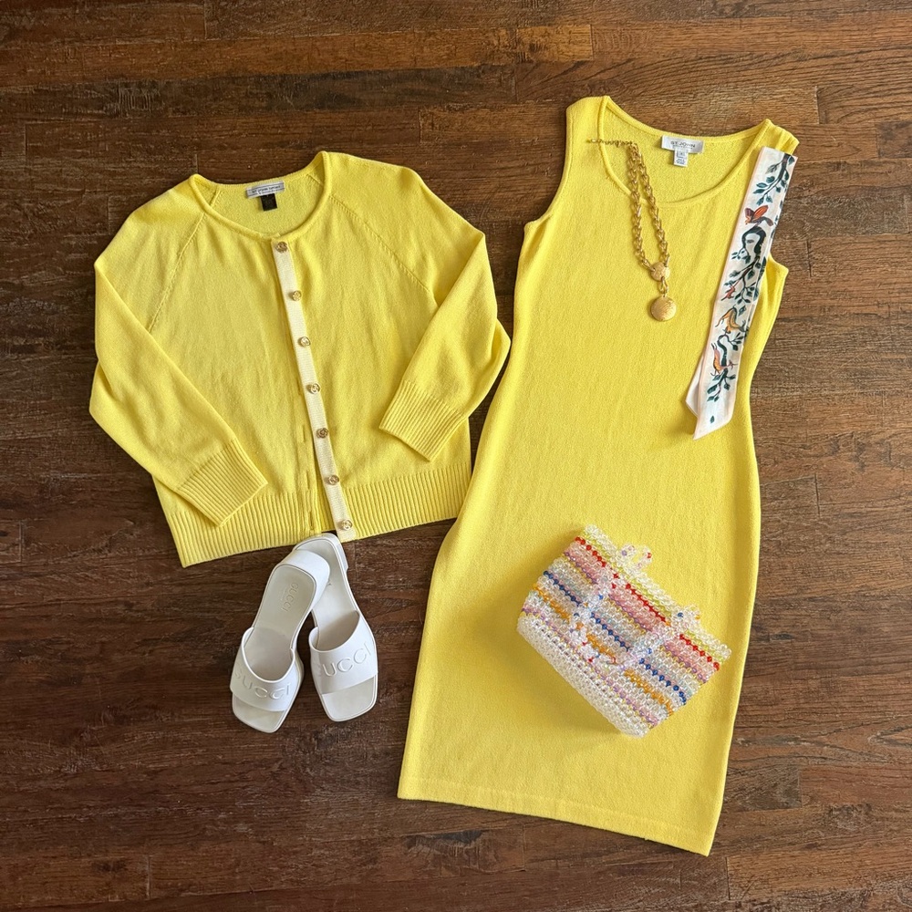 St. John Santana Knit Citron Yellow Sheath Dress Mixed Size Sm / 2 2016 G1